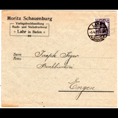 DR 1919, 15 Pf. Germania m. perfin auf Firmen Brief v. Lahr.