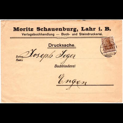 DR 1915, 3 Pf. Germania m. perfin auf Firmen Brief v. Lahr.