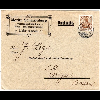 DR 1911, 3 Pf. Germania m. perfin auf Firmen Brief v. Lahr.
