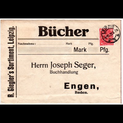 DR 1920, EF 10 Mk. m. perfin Firmenlochung auf Päckchenadresse v. Leipzig