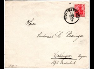 DR, gebr. 10 Pf. Germania Privatganzsache Umschlag m. K1 Stuttgart