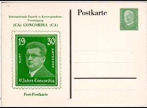 DR, ungebr. 5 Pf. 10 Jahre Concordia Fest-Postkarte m. Abb. K. Kayssner in grün