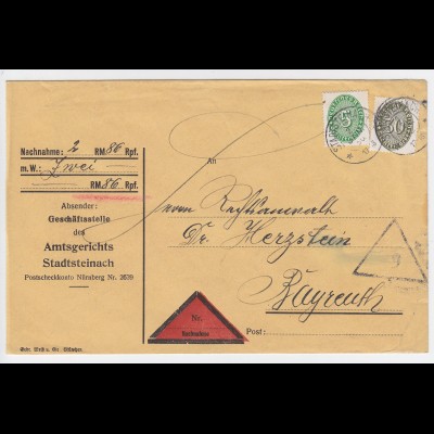 DR 1930, 5+30 Pf. Dienst auf Nachnahme Brief v. Stadtsteinach n. Bayreuth. #2357