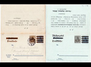 DR 1908, gebr. 3 neben durchbalkter 2 Pf. Germania Drucksache Doppelkarte