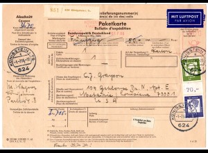BRD 1966, Freistempel 36,70+1+2 DM. auf Luftpost Paketkarte v. Königstein n. USA