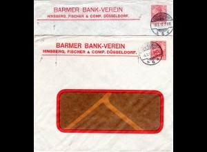 DR 1912/13, 2 versch. gebr. 10 Pf. Privatganzsache Umschläge Barmer Bank Verein
