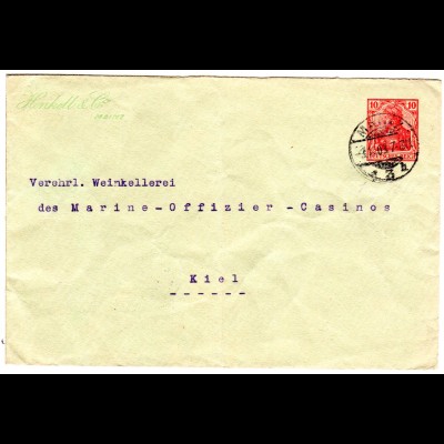DR, 1903 gebr. 10 Pf. Germania Privatganzsachenumschlag Henkell & Co. (Mainz).