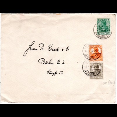 DR 1918, 2 1/2+7 1/2 Pf. Zusammendruck auf 5 Pf. Ganzsache Brief v. Oldenburg