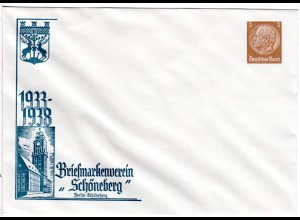 DR, ungebr. 3 Pf. Privatganzsache Umschlag Briefmarkenverein Berlin-Schöneberg