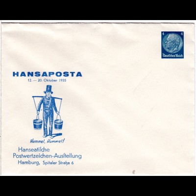 DR 1935, ungebr. 4 Pf Privat Ganzsache Hansaposta Briefmarkenausstellung Hamburg