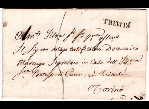 Italien Sardinien 1843, L1 TRINITÁ klar auf Porto Brief n. Torino.