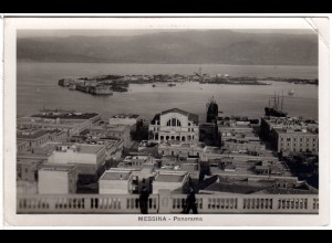 Italien, Messina, Panorama m. Hafen, 1930 gebr. sw-AK