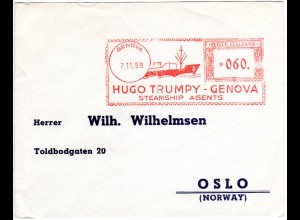 Italien 1959, Werbefreistempel H. Trumpy klar auf Brief v. Genova n. Norwegen