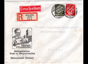 DR 1935, 12+30 Pf. auf Einschreiben Firmenbrief v. Birkenfeld n. Trier