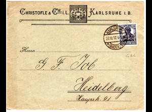 DR 1917, 15 Pf. Germania m. perfin auf Firmenbrief v. Karlsruhe