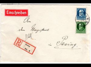Bayern 1917, 7 1/2+20 Pf. auf portorichtigem Orts-Einschreiben Brief v. Pasing