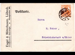 DR 1918, 7 1/2 Pf. Germania m. perfin auf Firmenkarte v. Lübeck
