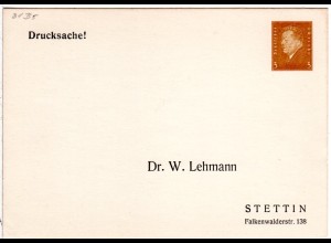 DR, ungebr. 3 Pf. Privatganzsachenkarte Dr. W. Lehmann Stettin