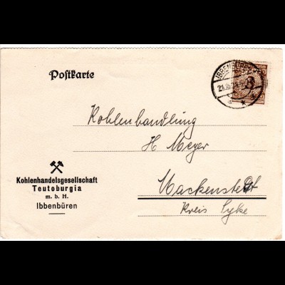 DR 1924, 3 Pf. m. perfin auf Firmenkarte v. Ibbenbüren
