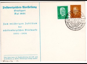DR, 3 Pf. Privatganzsache Postwertzeichenausstellung Stuttgart Mai 1931