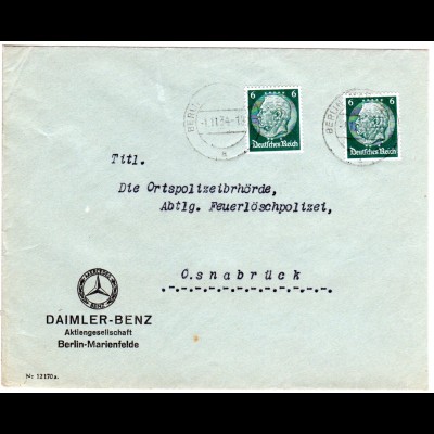 DR 1934, 2x6 Pf. m. perfin auf Firmenbrief v. Berlin-Marienfelde