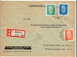DR 1932, 5+12+25 Pf. je m. perfin auf Einschreiben Firmenbrief v. Berlin