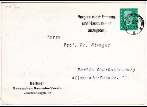 DR, gebr. 5 Pf. Privatganzsache Karte Berliner Ganzsachen Verein