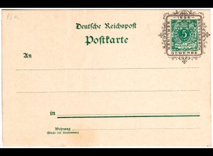 DR, ungebr. 5 Pf. Privatganzsache Karte Gewerbe Ausstellung Berlin 1896.