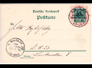 DR, gebr. 5 Pf. Privatganzsache Karte Gewerbe Ausstellung Berlin 1896.