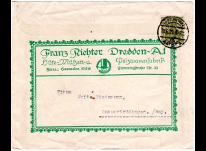 DR 1921, 60 Pf. Germania m. perfin auf Firmenbrief v. Dresden