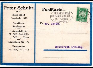 DR 1926, 5 Pf. m. perfin auf Firmenkarte v. Elberfeld