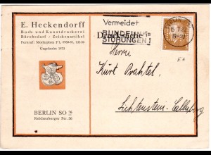 DR 1932, 3 Pf. m. perfin auf Firmenkarte v. Berlin