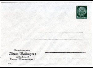 DR, ungebr. 6 Pf. Privatganzsache Umschlag Sauerkrautfabrik A. Ballinger München