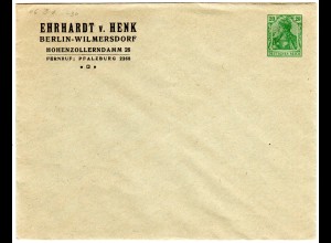 DR, ungebr. 20 Pf. Germania Privatganzsache Brief E. v. Henk, Berlin-Wilmersdorf