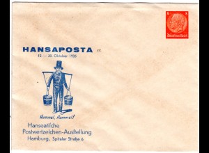 DR 1935, ungeb. 8 Pf. Privat Ganzsache Hansaposta Briefmarkenausstellung Hamburg