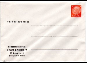 DR, ungeb. 8 Pf. Privatganzsachenumschlag Sauerkrautfabrik A. Ballinger München