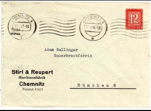 DR, gebr. 12 Pf. Privatganzsache Umschlag Stirl & Reupert Chemnitz 