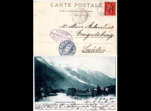 Frankreich 1901, AK m.10 C. u. Hotel Mer de Glace Cachet v. Chamonix n. Schweden