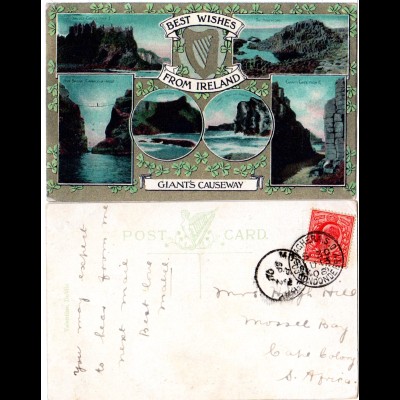 Irland, Best Wishes From Ireland, 1908 v. Maghera gebr. Mehrbild Farb-AK