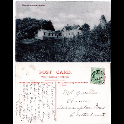GB 1910, BIRDLIP thimble cds on postcard with 1/2d