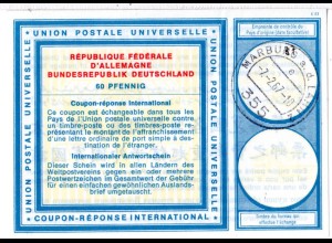 BRD, 60 Pf. Coupon-Réponse International m. Stpl. Marburg a.d. Lahn 1967