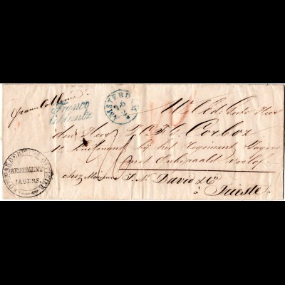 NL 1843, K1 Amsterdam u. L2 Franco Coblentz auf Teilporto Brief n. Österreich