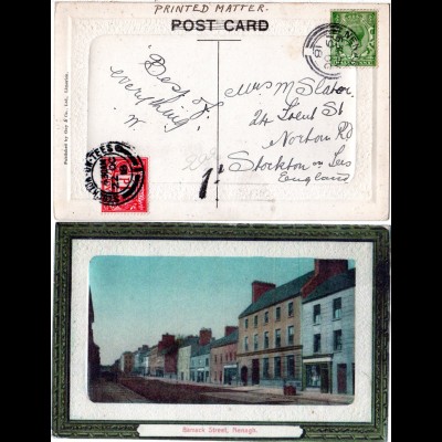GB Irland 1918, Nenagh Barrack Street, nice postcard with 1/2d and postage due