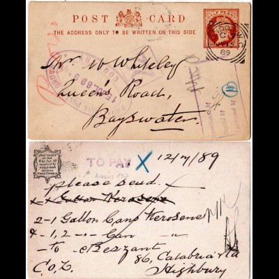 GB 1889, used 1/2d stationery card with advertisement for such cards on reverse!