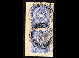 DP Türkei, Paar DR 20 Pfge. auf Briefstück m. Kaiserl. Dt. P.A. Constantinopel