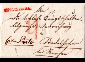 Baden 1835, roter L1 Kippenheim R1 auf Landboten Brief n. Stadelhofen b. Renchen