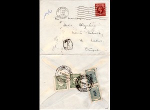 Portugal 1936, 4 Portomarken rücks. auf GB Brief m. 1 1/2d v. Aylesbury 