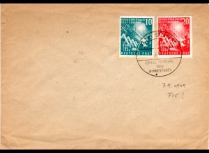BRD 111/112 auf Brief m. Ersttagsstempel Bonn 7.9.1949. FDC!