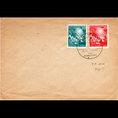 BRD 111/112 auf Brief m. Ersttagsstempel Bonn 7.9.1949. FDC!