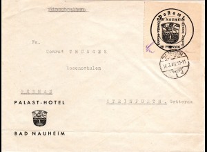 1946, Lokalausgabe 80 Pf. Bad Nauheim (4 II) auf Hotel Brief n. Steinfurth.